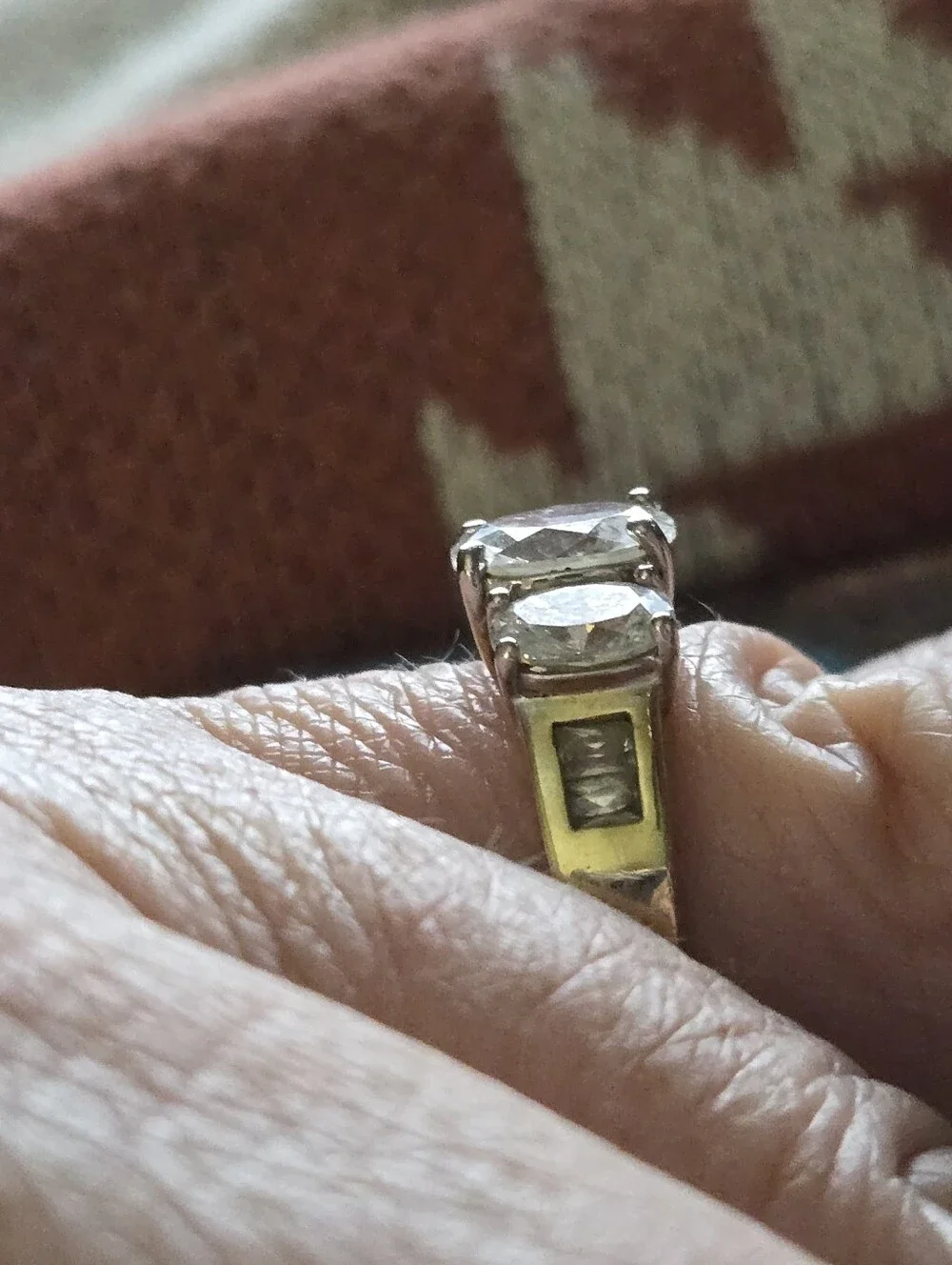 Three-Stone White Cubic Zirconia Ring in Gold-Tone Setting